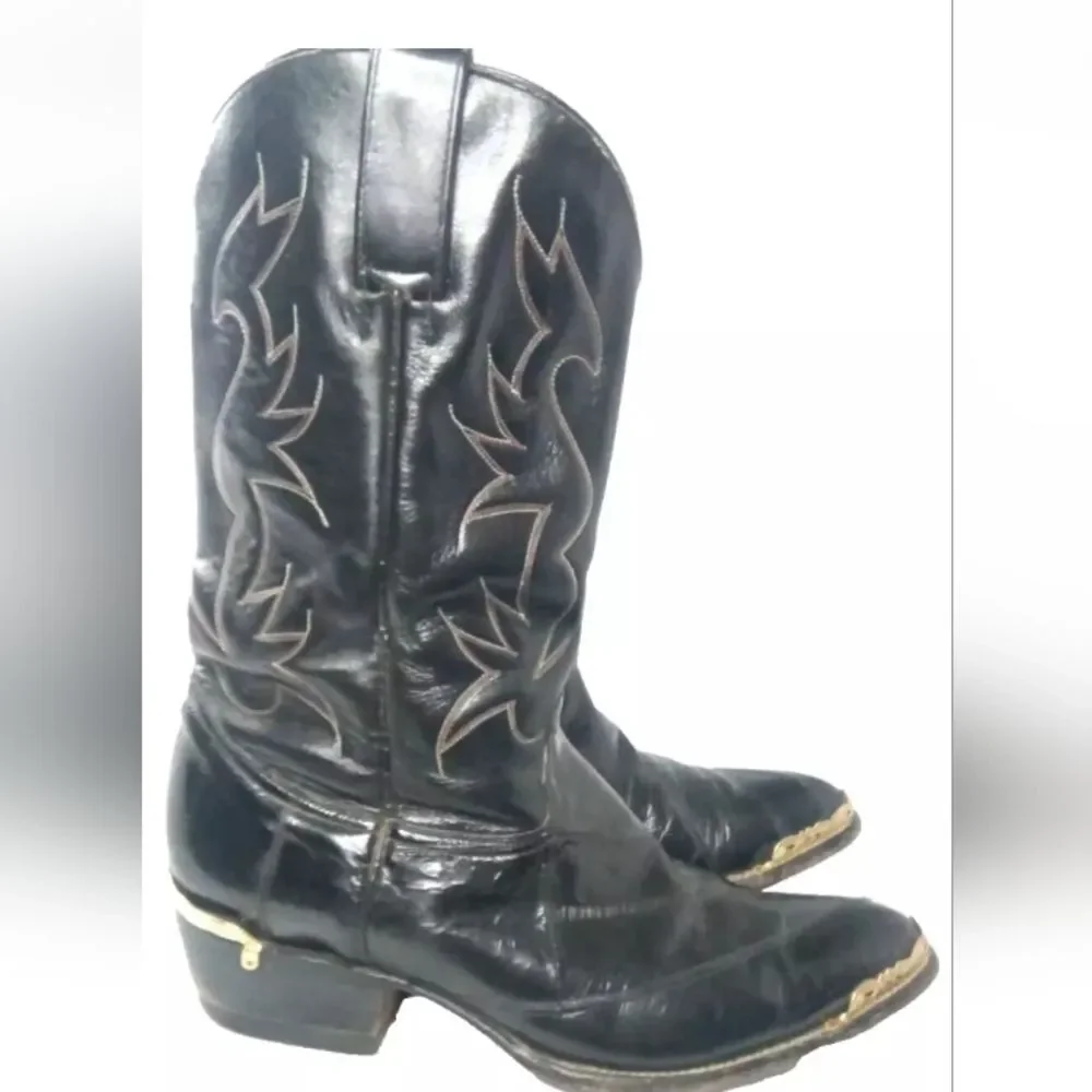 Cazador Black EEL Skin Leather Western Boots Sz 10 D Toe Tips  & Heel Guards